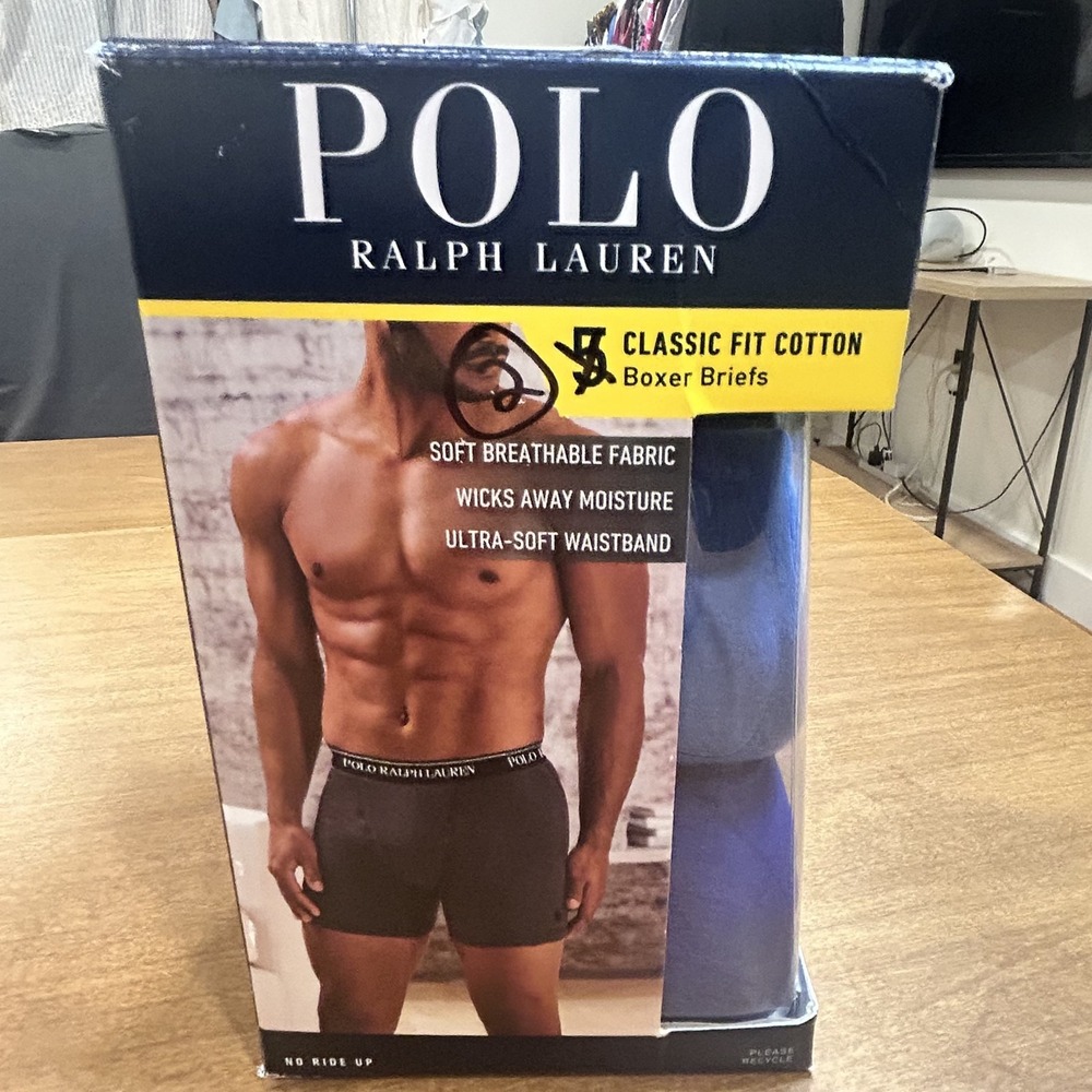 Polo Ralph Lauren Boxer Briefs Mens L Blue Classic Fit Cotton 2 Pack Breathable